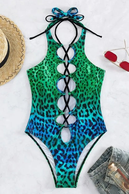 Spotted Cross Strapped Bathing Suit