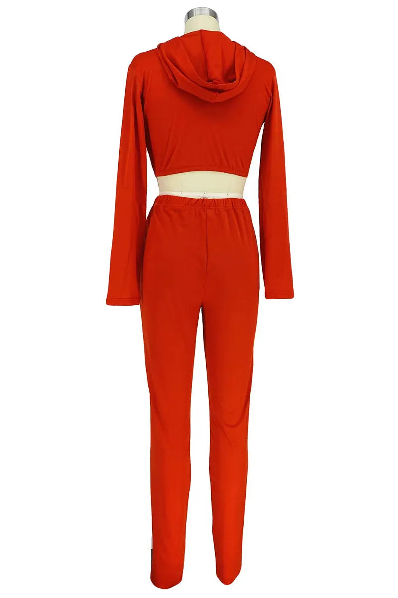 Solid Casual Zipper Two Piece Set