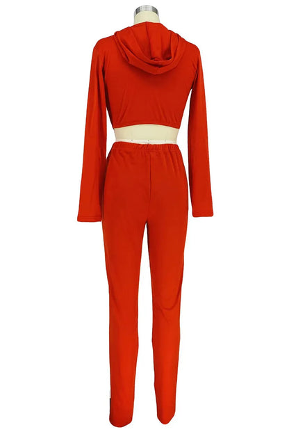 Solid Casual Zipper Two Piece Set