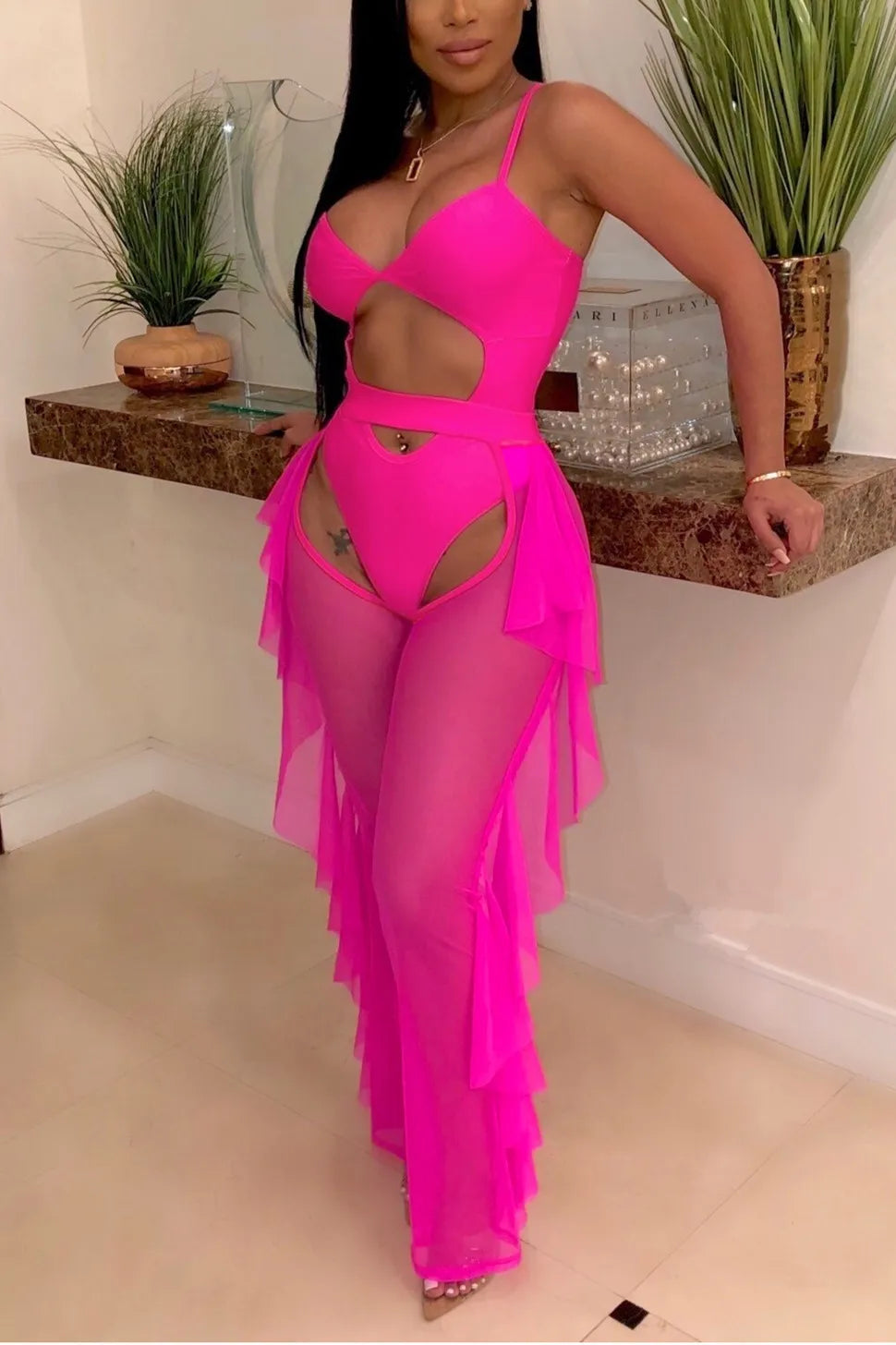 Sleeveless Sexy Mesh Two Piece Swim Suit