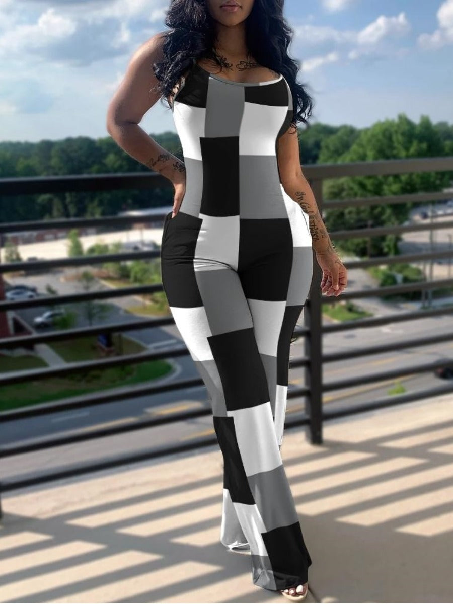 Square Plaided Print Jumpsuit