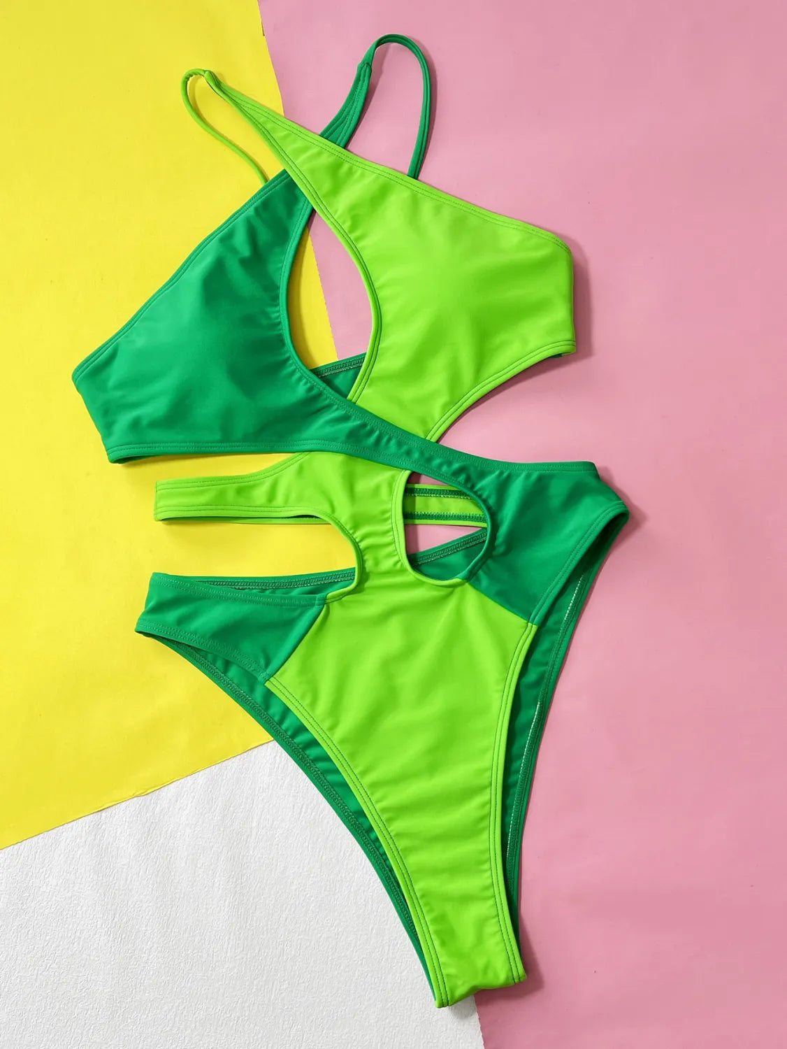 Two Tone Green One Piece SwimSuit