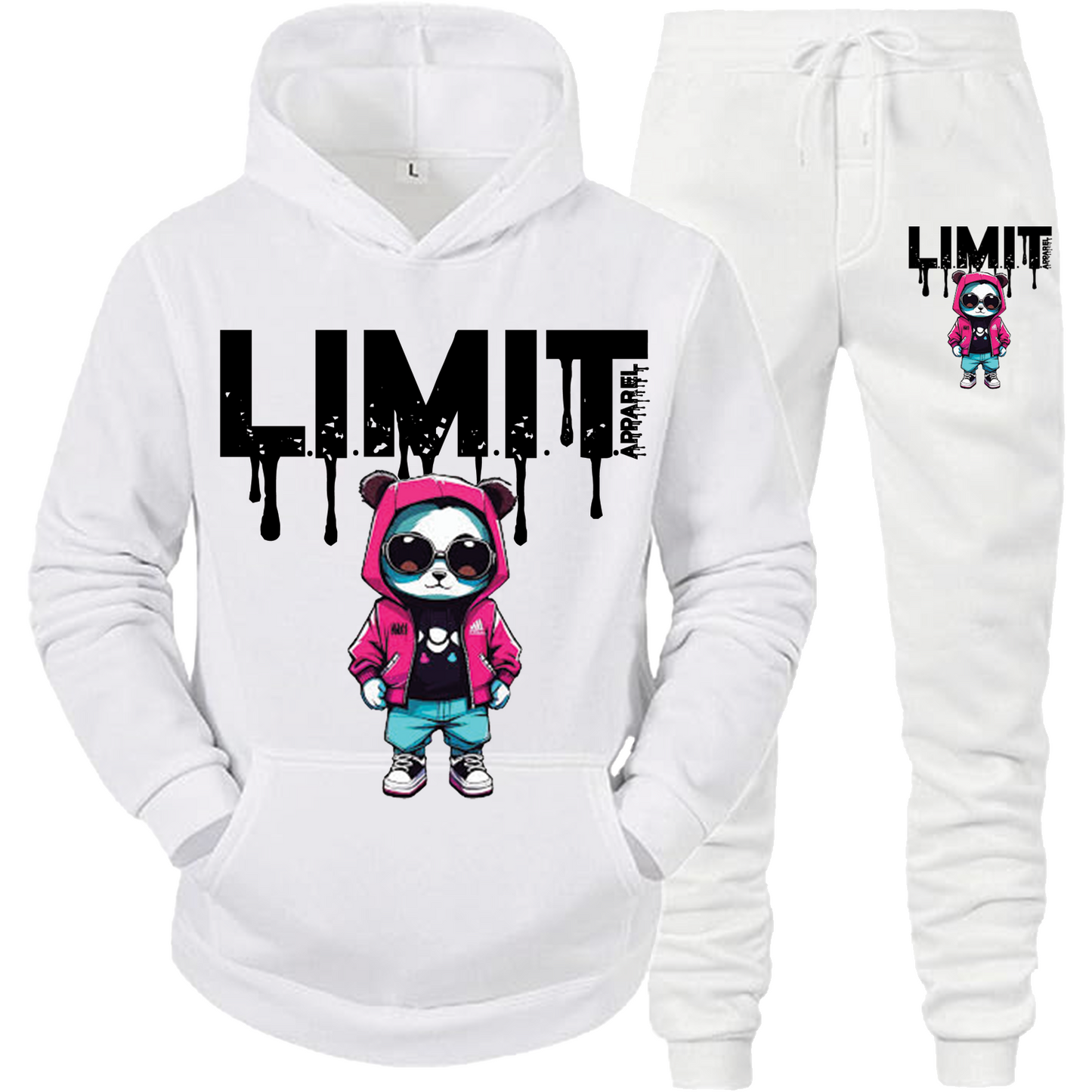 Cool Bear Pink "L.I.M.I.T." Drip White Sweatsuit Set