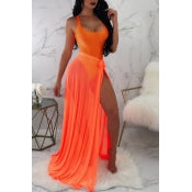 See-Through Orange Two Piece Swimwear