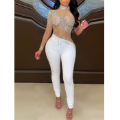 Rhinestone See Through Top Jumpsuit